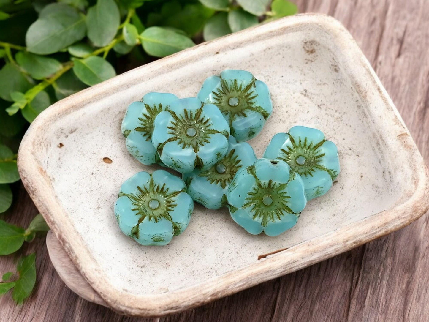 Czech Glass Beads - Hawaiian Flower Beads - Picasso Beads - Czech Glass Flowers - 12mm - 12pcs - (3343)