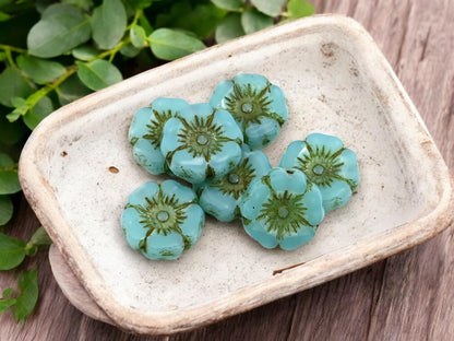 Czech Glass Beads - Hawaiian Flower Beads - Picasso Beads - Czech Glass Flowers - 12mm - 12pcs - (3343)