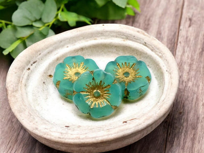 Flower Beads - Czech Glass Beads - Picasso Beads - Czech Glass Flowers - 12mm - 12pcs - (3666)