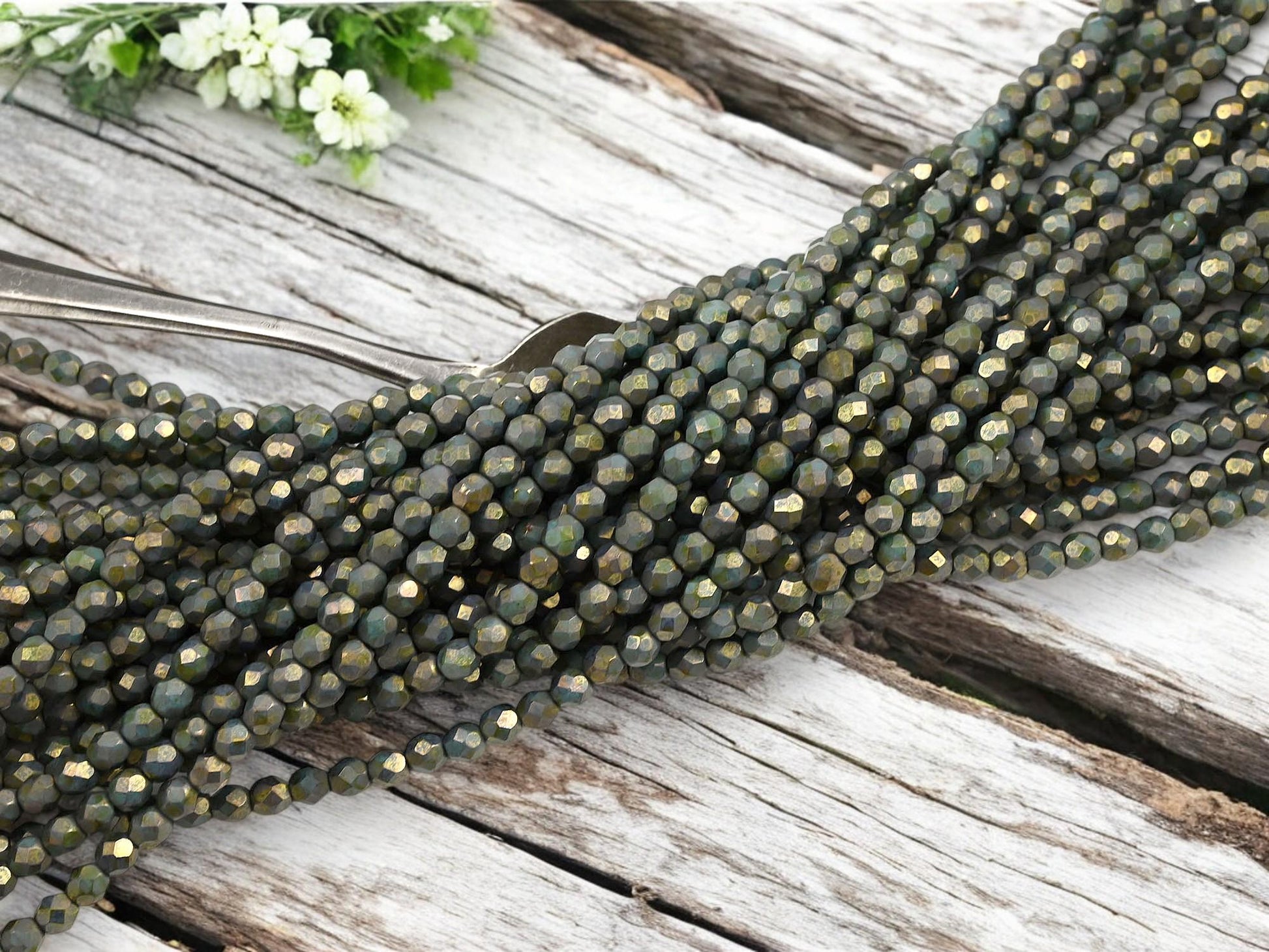 Czech Glass Beads - 4mm Beads - Fire Polished Beads - Picasso Beads - Round Beads - 50pcs - 4mm - (2898)