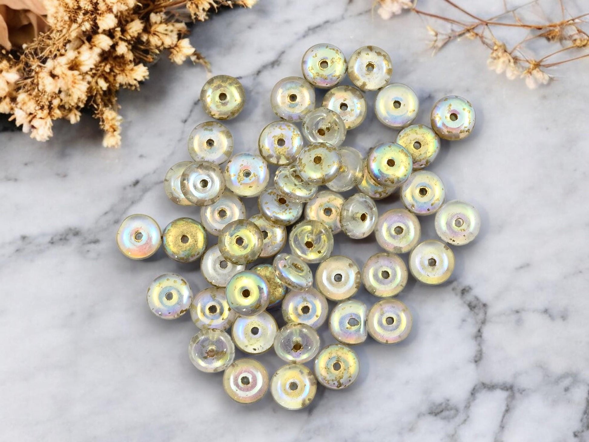 Czech Glass Beads - Glass Spacer Bead - Rondelle Beads - Picasso Beads - 6x2mm - 50pcs - (1834)