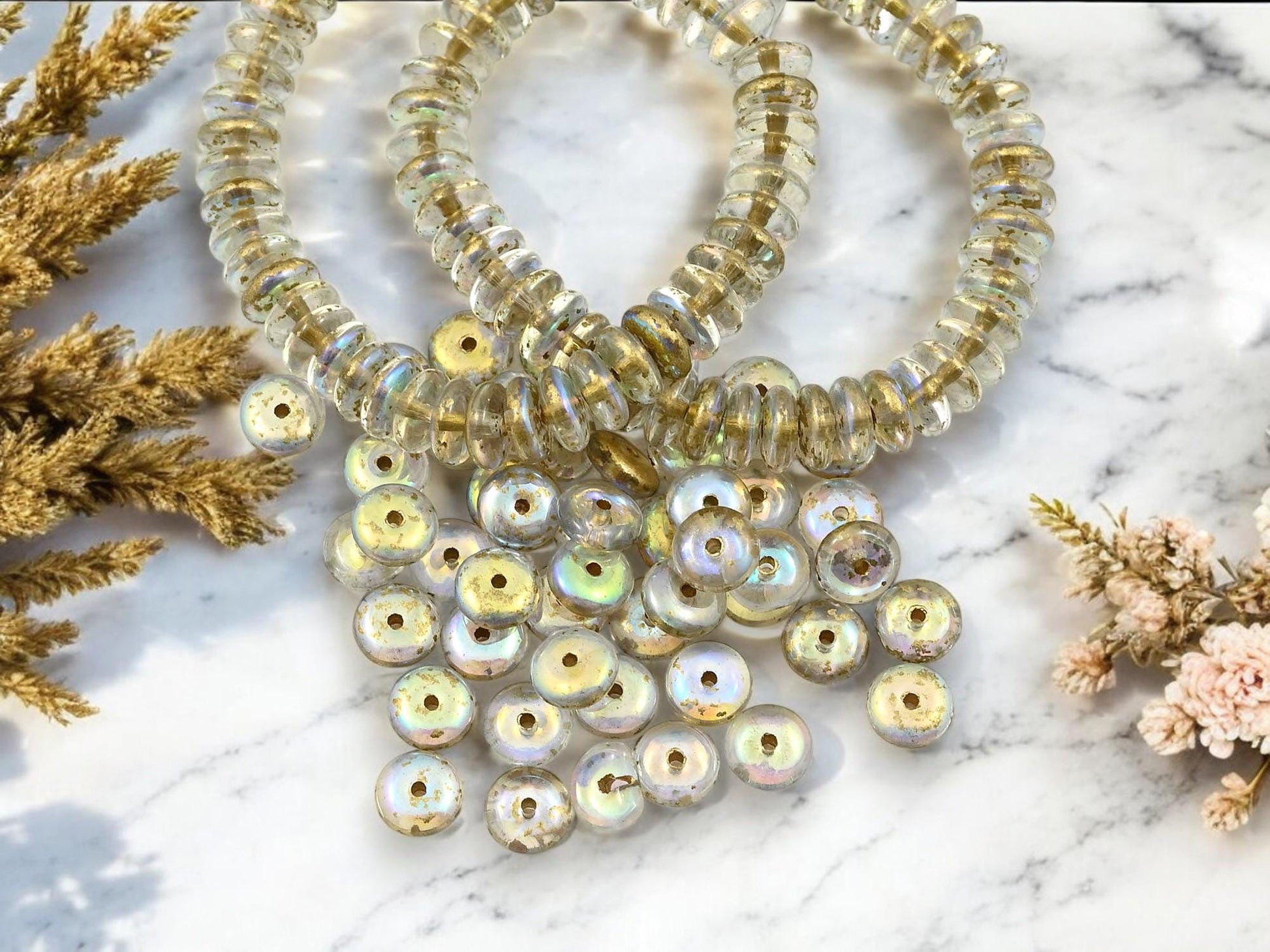 Czech Glass Beads - Glass Spacer Bead - Rondelle Beads - Picasso Beads - 6x2mm - 50pcs - (1834)