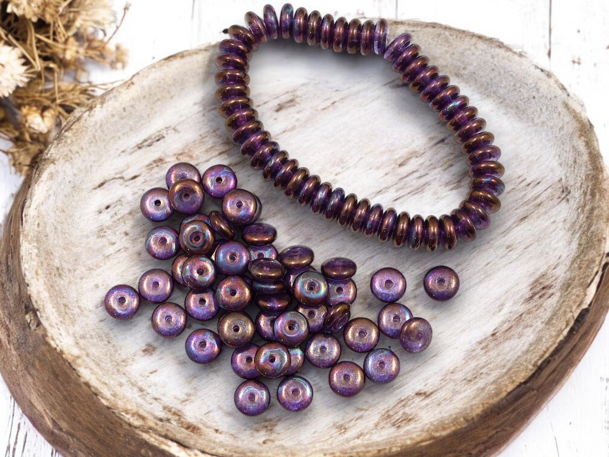 Rondelle Spacer - Czech Glass Beads - Glass Spacer Bead - Rondelle Beads - Picasso Beads - 6x2mm - 50pcs - (2802)