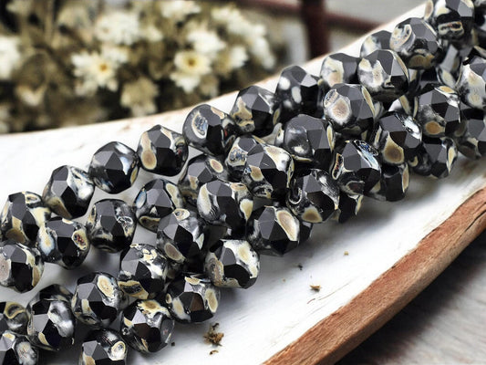 *15* 9mm Jet Travertine Central Cut Round Beads