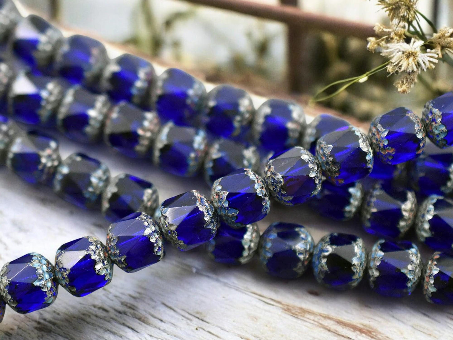 *12* 10mm Cobalt Picasso Fire Polished Cathedral Beads