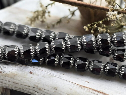 *12* 10mm Silver Washed Jet Fire Polished Cathedral Beads
