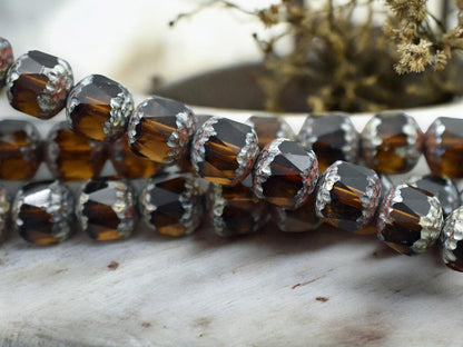 *12* 10mm Topaz Picasso Fire Polished Cathedral Beads