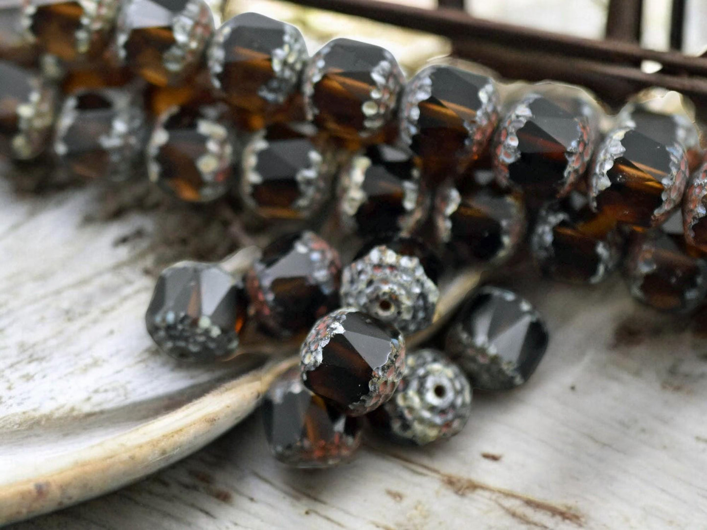 *12* 10mm Topaz Picasso Fire Polished Cathedral Beads