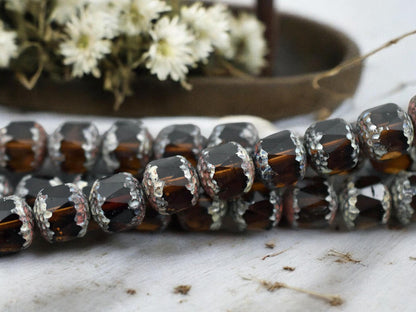 *12* 10mm Topaz Picasso Fire Polished Cathedral Beads