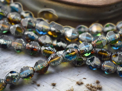 *15* 8x10mm Blended Teal Topaz Picasso Faceted Bicone Beads