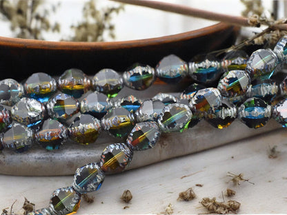 *15* 8x10mm Blended Teal Topaz Picasso Faceted Bicone Beads