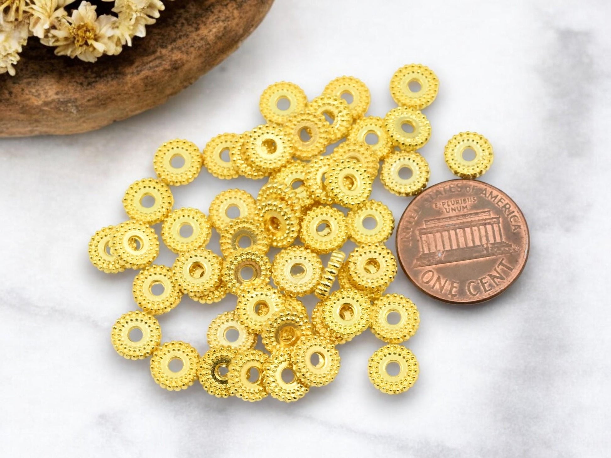 *100* 7x2mm Gold Ridged Rondelle Beads