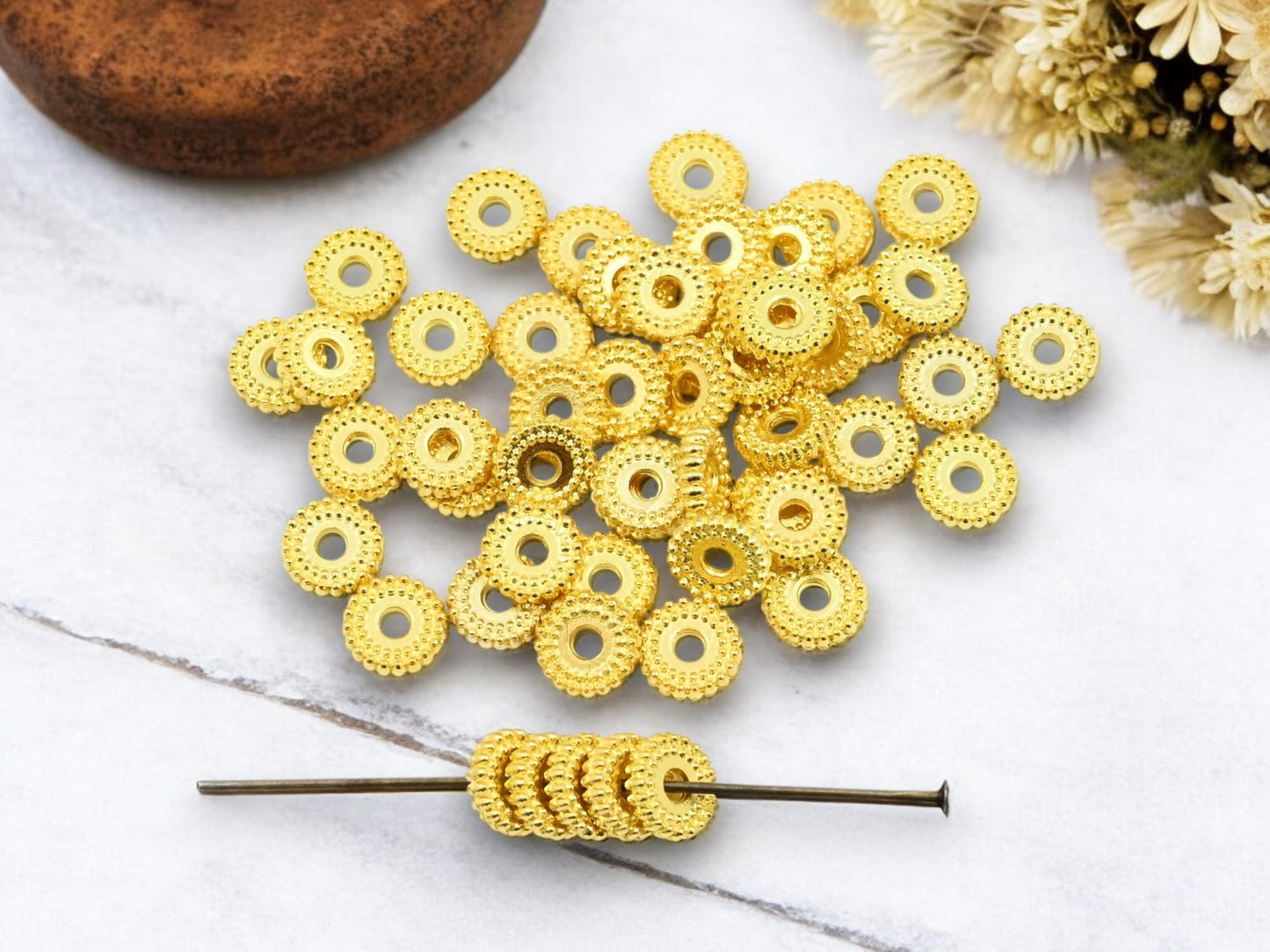 *100* 7x2mm Gold Ridged Rondelle Beads