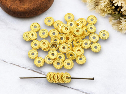 *100* 7x2mm Gold Ridged Rondelle Beads