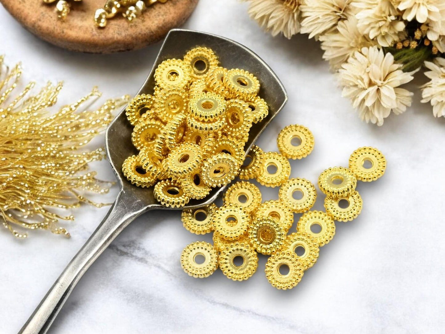 *100* 7x2mm Gold Ridged Rondelle Beads