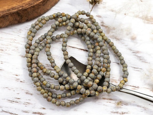 *50* 4mm Turquoise Etched Honey Beige Picasso Round Druk Beads