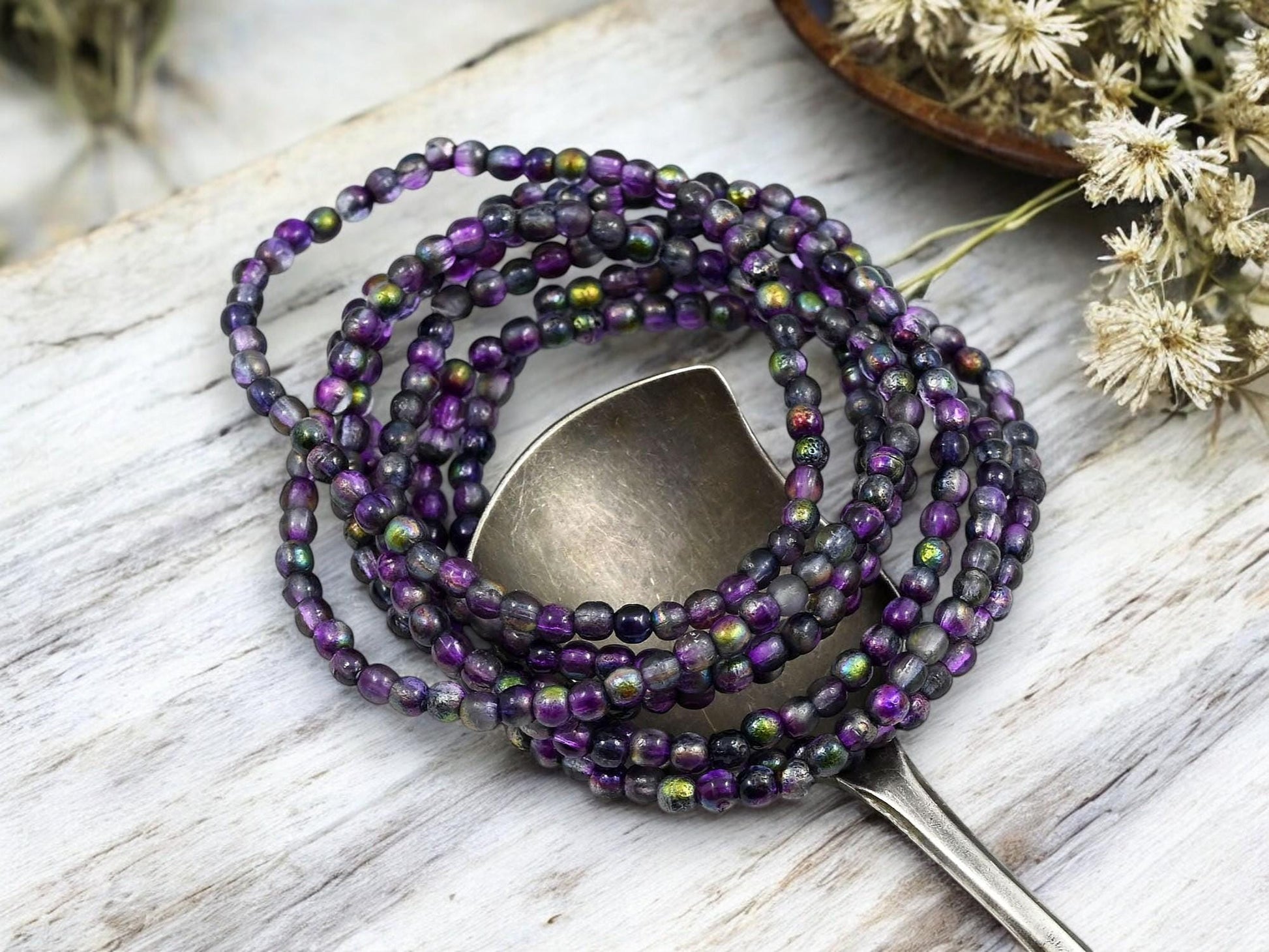 *50* 3mm Etched Mystic Purple Round Druk Beads