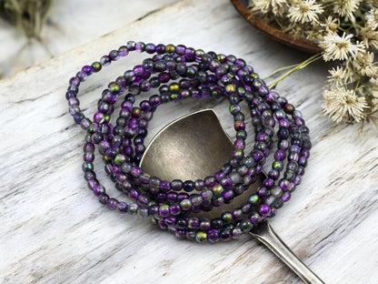 *50* 3mm Etched Mystic Purple Round Druk Beads