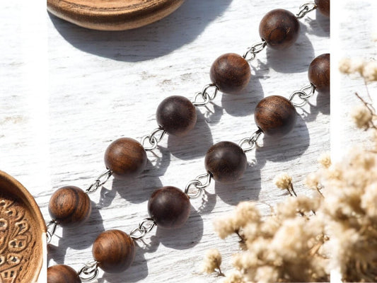 Bead Chain - Wood Beads - Beaded Chain - Handlinked Chain - 3.25ft - (A547)