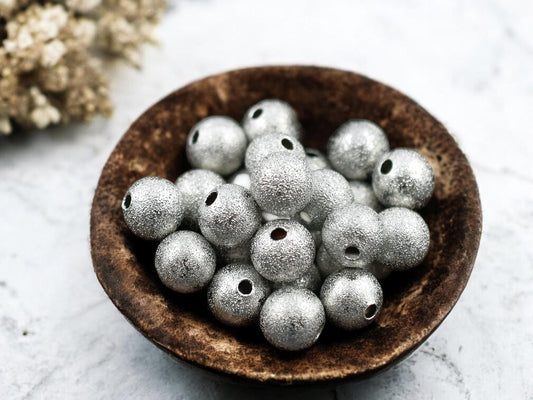 Platinum Silver Stardust Round Beads -- Choose Your Size