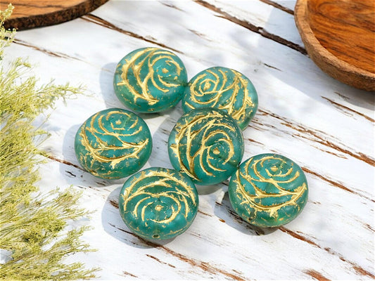 Czech Glass Beads - Flower Beads - Floral Bead - Rose Beads - Flower Coin Bead - 17mm - 6pcs - (5376)