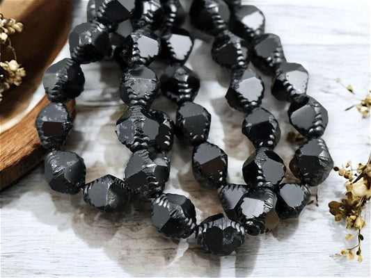 *15* 10x8mm Jet Black Faceted Bicone Beads