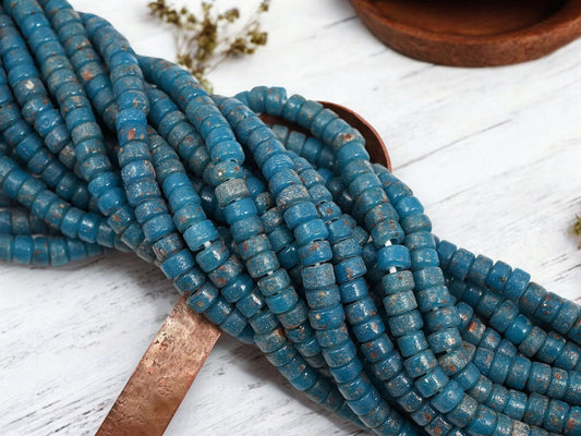 Heishi Beads - Indonesian Beads - Recycled Glass Beads - Eco-Friendly Beads - 7x4mm - 20" Strand - (5066)