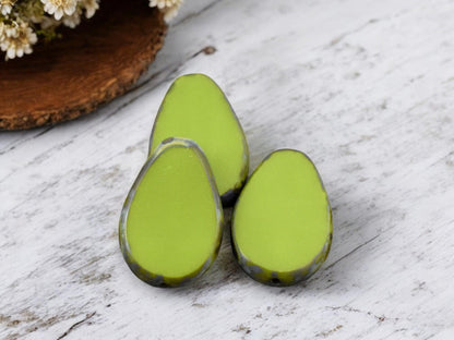 12x18mm Opaque Advacado Green Picasso Table Cut Flat Teardrop Beads