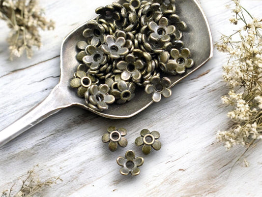 *300 6mm Antique Bronze Flower Bead Caps