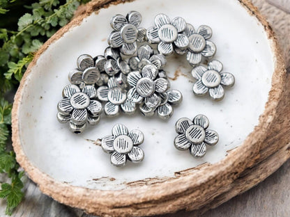 *50* 10mm Antique Silver Daisy Flower Spacer Beads