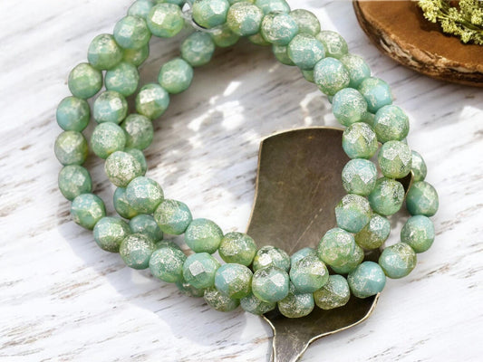 *25* 6mm Silver Mercury Washed Pale Green Turquoise Fire Polished Round Beads