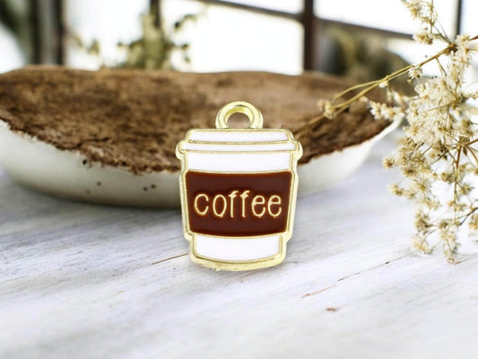 Coffee Charms - Gold Charms - Enamel Charms - Metal Charms - 10pcs - 18x11mm - (3200)