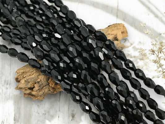 Czech Glass Beads - Tear Drop Beads - Fire Polished Beads - Black Beads - Faceted Beads - 10x6mm - 20pcs - (B860)