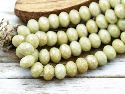 *25* 6x8mm Mercury Washed Yellow Ivory Fire Polished Rondelle Beads