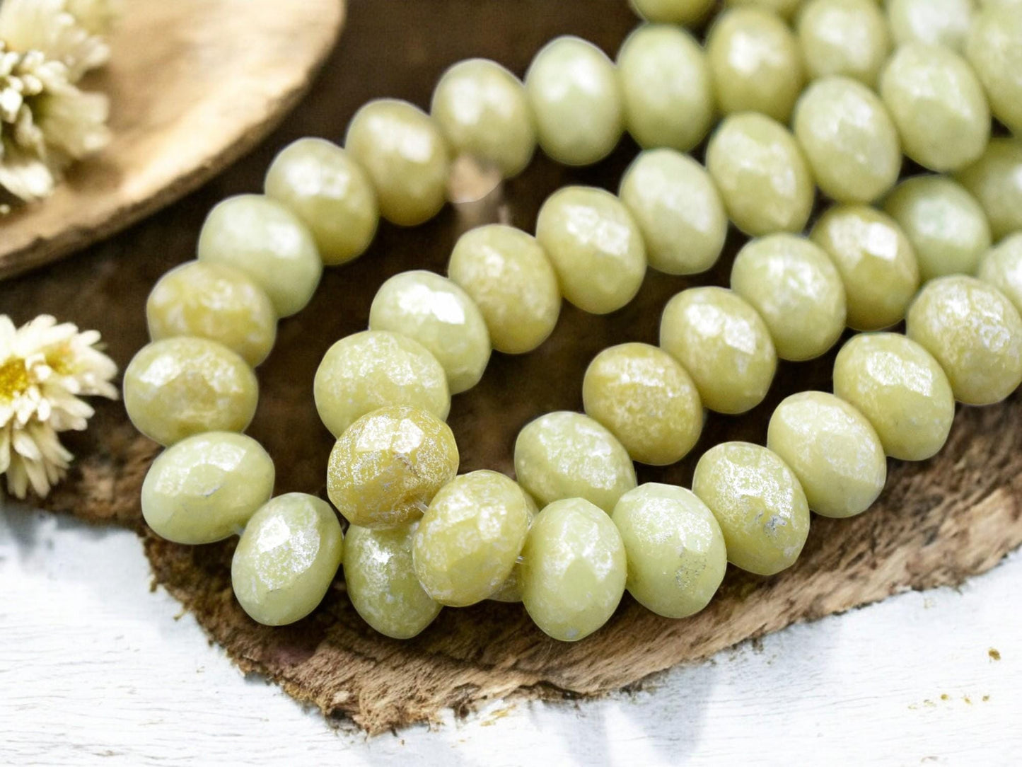 *25* 6x8mm Mercury Washed Yellow Ivory Fire Polished Rondelle Beads