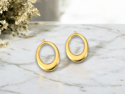 Gold Charms - Metal Charms - Drop Charms - Earring Charms - 2pcs - 29x19mm - (3550)