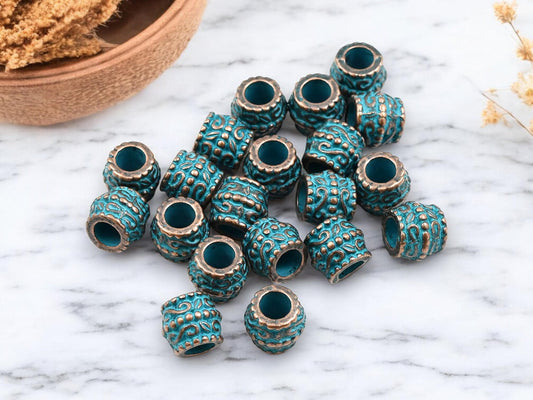 Metal Beads - Large Hole Beads - Patina Beads - Copper Beads - Spacer Beads - Metal Spacers - 8x7mm - 20pcs - (B273)