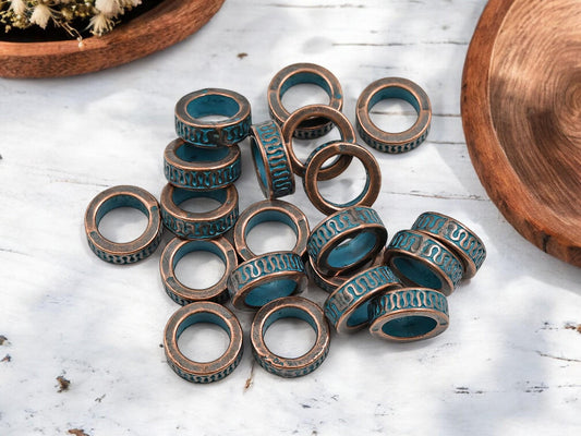 Metal Beads - Large Hole Beads - Patina Beads - Copper Beads - Spacer Beads - Metal Spacers - 11x3.5mm - 20pcs - (B394)