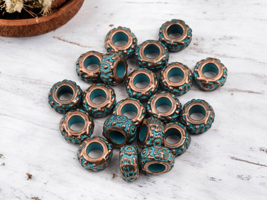 Metal Beads - Large Hole Beads - Patina Beads - Copper Beads - Spacer Beads - Metal Spacers - 11x6mm - 20pcs - (B283)