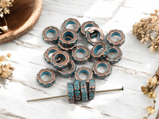 Metal Beads - Large Hole Beads - Patina Beads - Copper Beads - Spacer Beads - Metal Spacers - 10x3mm - 20pcs - (B281)