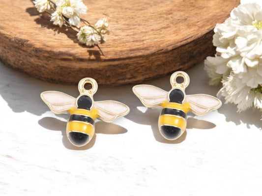 Bee Charms - Gold Charms - Enamel Charms - Metal Charms - 10pcs - 15x12 - (2586)