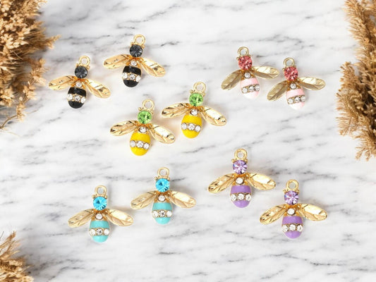 Metal Charms - Bee Charms - Gold Charms - Enamel Charms - 10pcs - 17x15mm - Choose Your Color