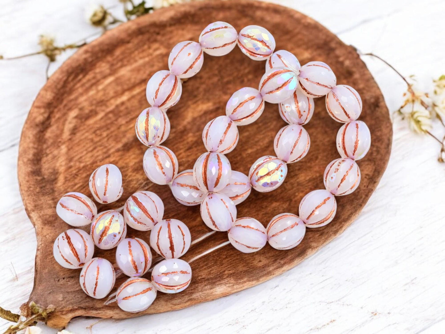 *10* 10mm Copper Washed Crystal Opaline AB Faceted Round Melon Beads