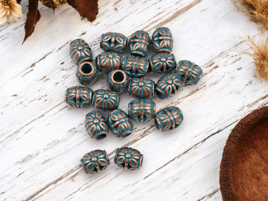 Metal Beads - Large Hole Beads - Patina Beads - Copper Beads - Spacer Beads - Metal Spacers - 10x9mm - 20pcs - (2566)