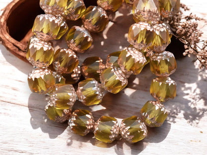 *15* 8mm Copper Washed Matte Yellow Topaz Polished Cathedral Beads