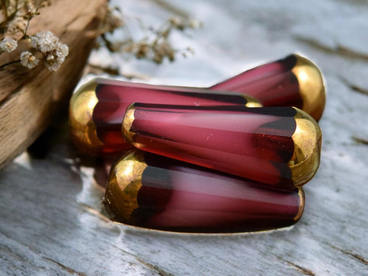 *6* 8x20mm Bronze Tipped Cranberry Cloud Faceted Drop Beads