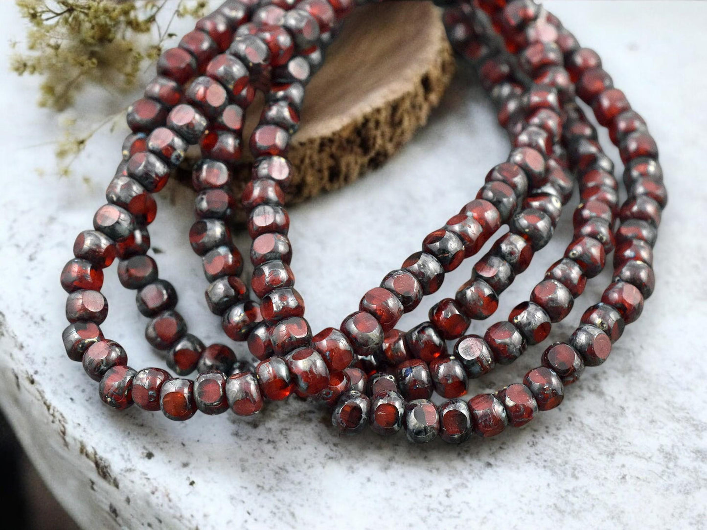 *50* 4x3mm Ruby Red Picasso Trica Beads