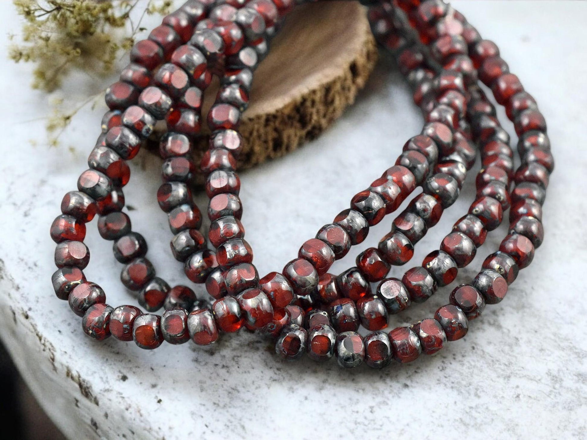 *50* 4x3mm Ruby Red Picasso Trica Beads