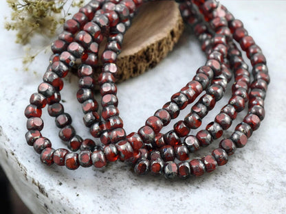 *50* 4x3mm Ruby Red Picasso Trica Beads