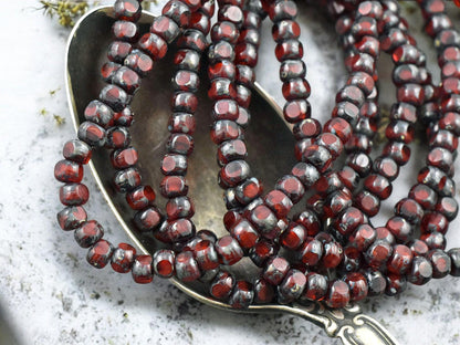 *50* 4x3mm Ruby Red Picasso Trica Beads